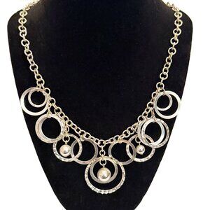 Modernist Silver Tone Concentric Circle Bib Statement Necklace